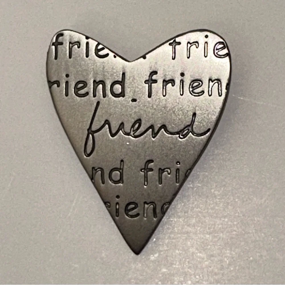 Friend Heart Pewter Tone Heart-Shaped Brooch Signed Sandra Magsamen‎